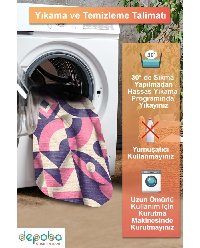 Rosa Şönil Yıkanabilir Kaymaz Pamuk Tabanlı Antibakteriyel Yuvarlak Halı