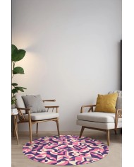 Rosa Şönil Yıkanabilir Kaymaz Pamuk Tabanlı Antibakteriyel Yuvarlak Halı