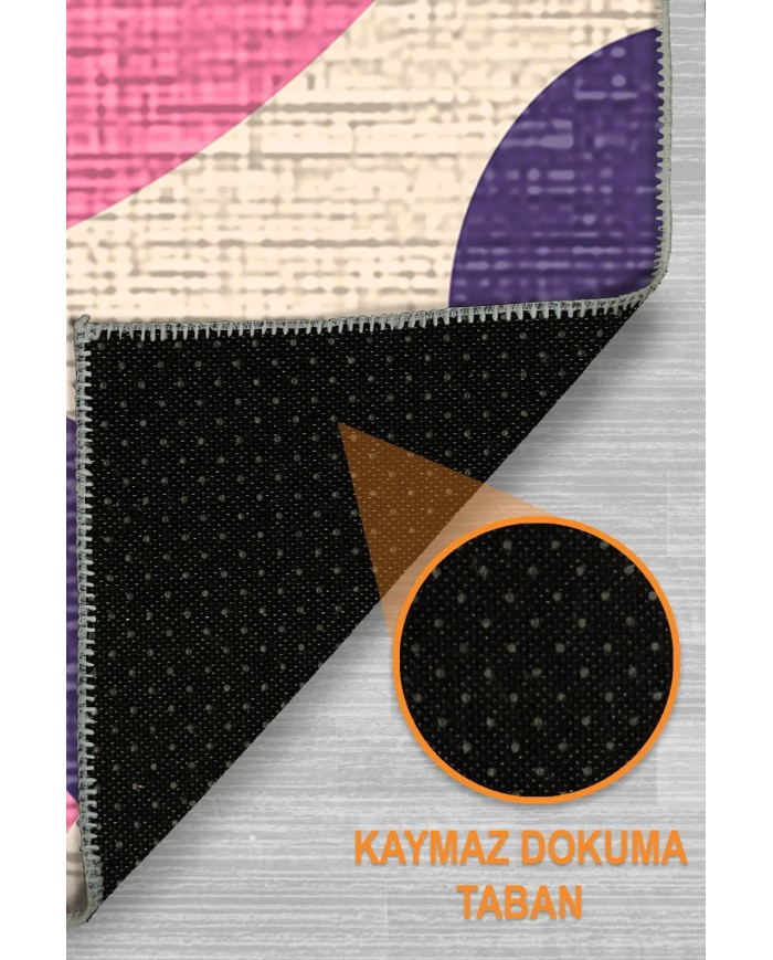 Rosa Şönil Yıkanabilir Kaymaz Pamuk Tabanlı Antibakteriyel Yuvarlak Halı