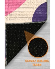 Rosa Şönil Yıkanabilir Kaymaz Pamuk Tabanlı Antibakteriyel Yuvarlak Halı