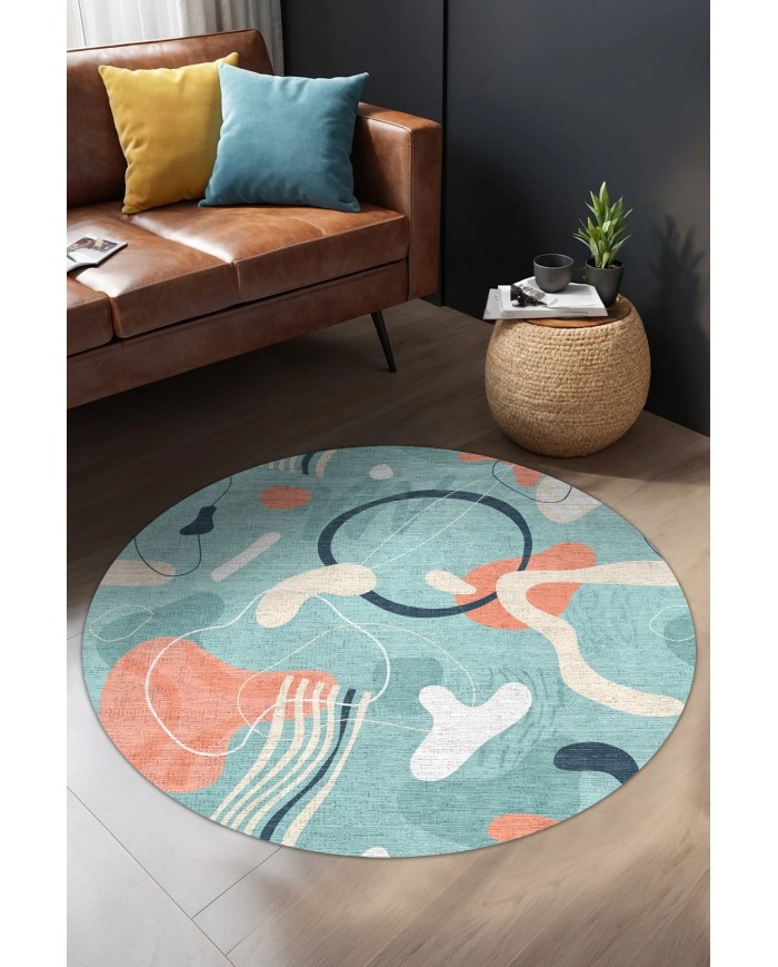 Stuf Şönil Yıkanabilir Kaymaz Pamuk Tabanlı Antibakteriyel Yuvarlak Halı