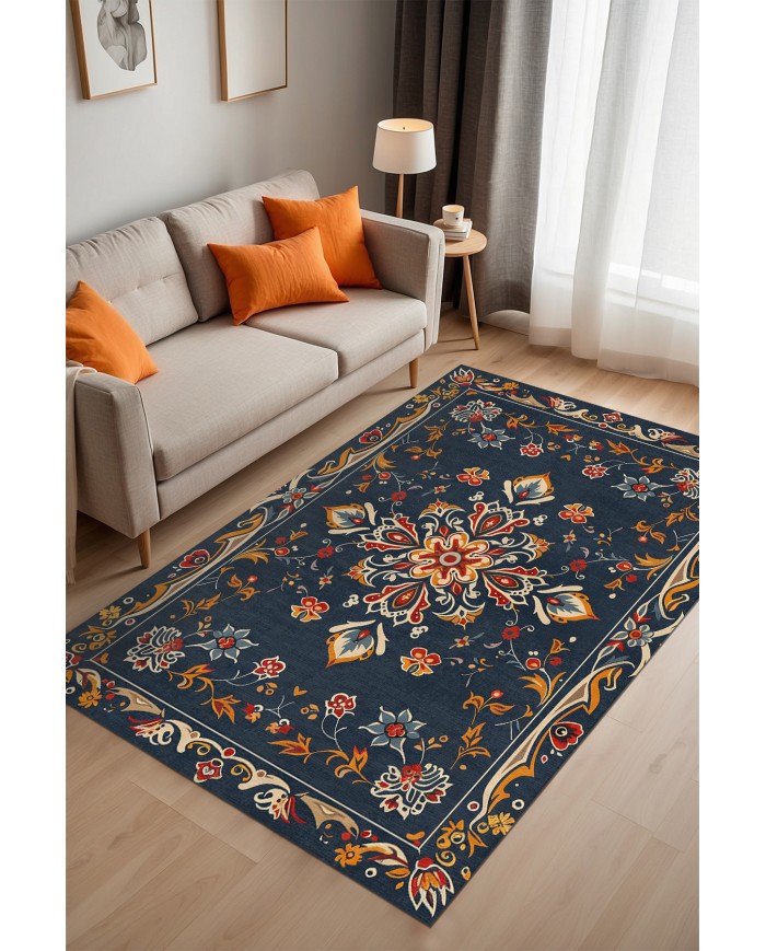 Andara Vintage Şönil Doğal Pamuk Tabanlı Salon Halısı Kaymaz Antibakteriyel Yıkanabilir Çevre Dostu