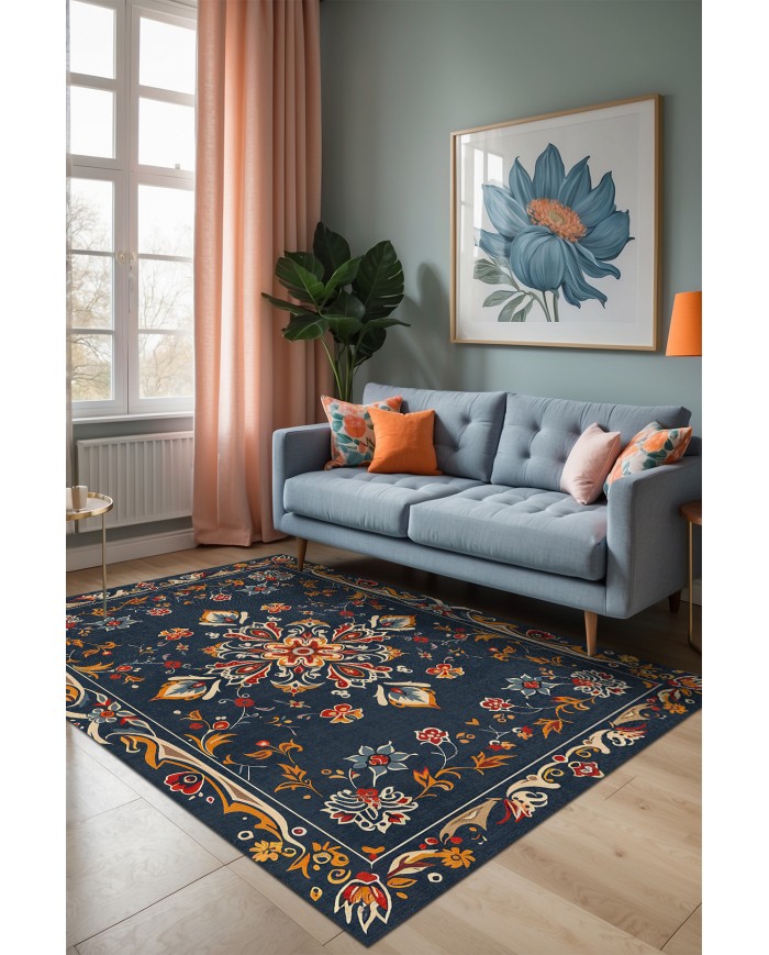 Andara Vintage Şönil Doğal Pamuk Tabanlı Salon Halısı Kaymaz Antibakteriyel Yıkanabilir Çevre Dostu