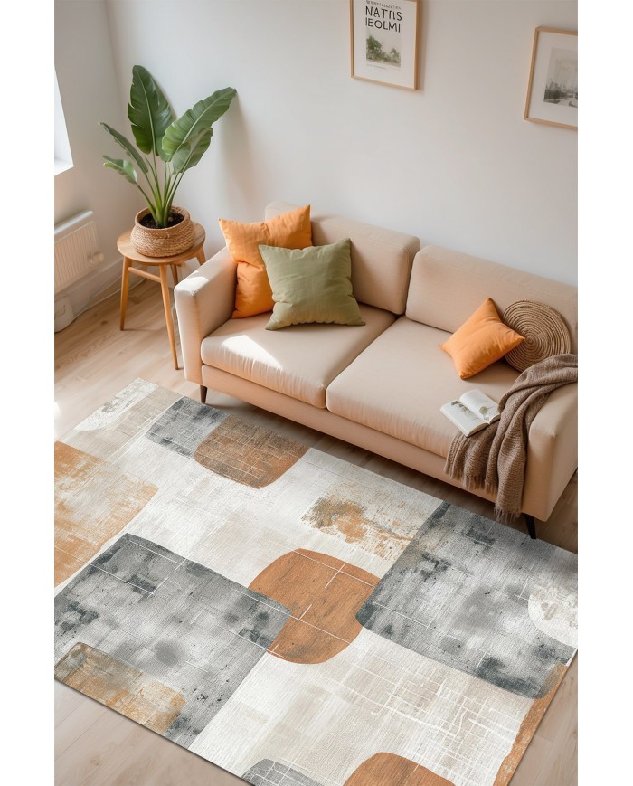 Elase Modern Şönil Doğal Pamuk Tabanlı Salon Halısı Kaymaz Antibakteriyel Yıkanabilir Çevre Dostu