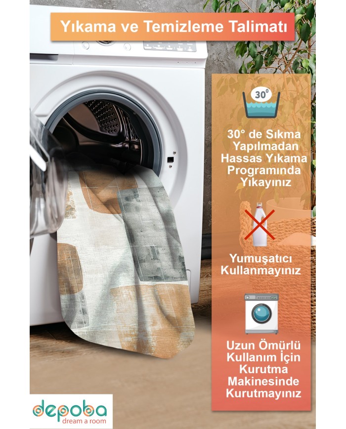 Elase Modern Şönil Doğal Pamuk Tabanlı Salon Halısı Kaymaz Antibakteriyel Yıkanabilir Çevre Dostu