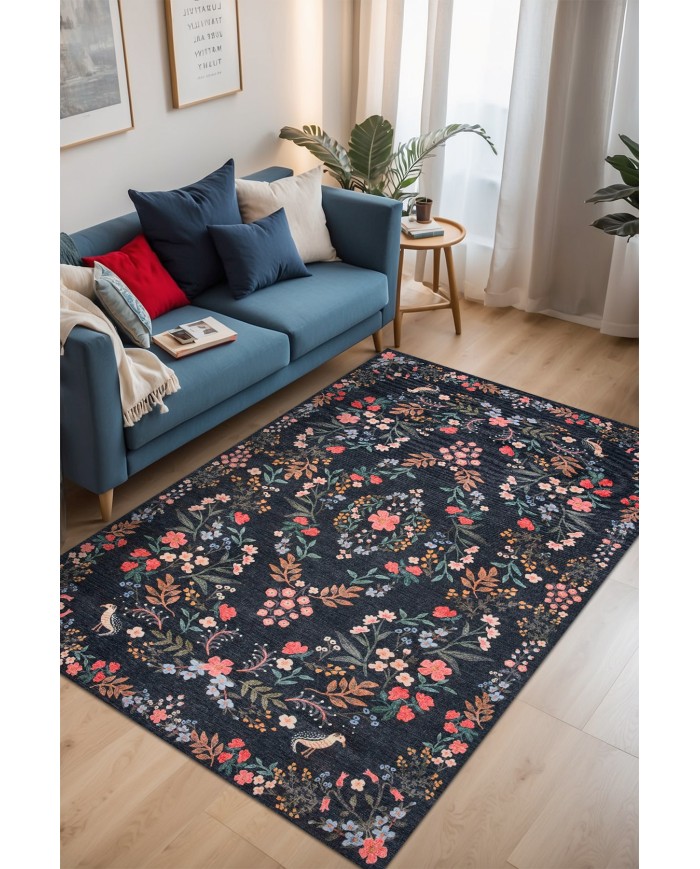 Karane Vintage Şönil Doğal Pamuk Tabanlı Salon Halısı Kaymaz Antibakteriyel Yıkanabilir Çevre Dostu