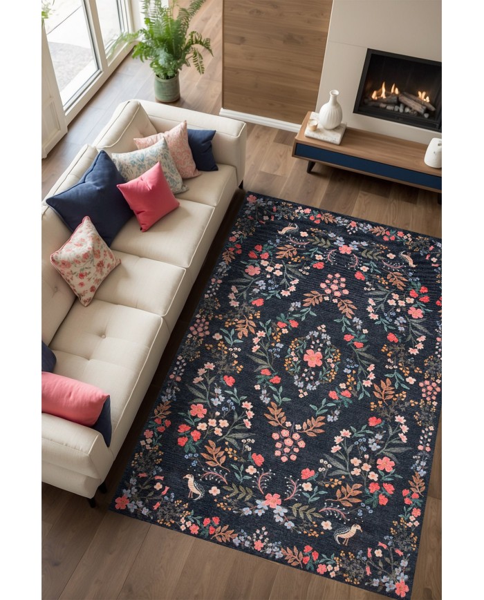 Karane Vintage Şönil Doğal Pamuk Tabanlı Salon Halısı Kaymaz Antibakteriyel Yıkanabilir Çevre Dostu