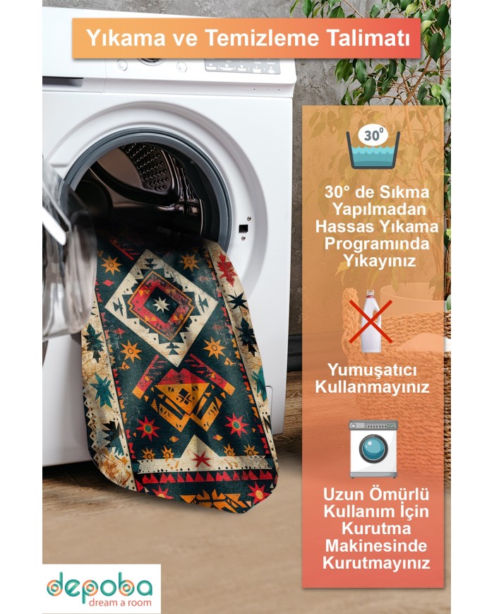 Nase Vintage Şönil Doğal Pamuk Tabanlı Salon Halısı Kaymaz Antibakteriyel Yıkanabilir Çevre Dostu