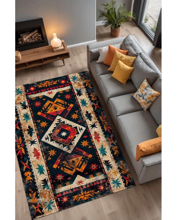 Nase Vintage Şönil Doğal Pamuk Tabanlı Salon Halısı Kaymaz Antibakteriyel Yıkanabilir Çevre Dostu