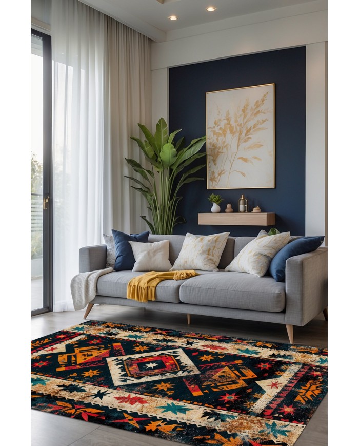 Nase Vintage Şönil Doğal Pamuk Tabanlı Salon Halısı Kaymaz Antibakteriyel Yıkanabilir Çevre Dostu