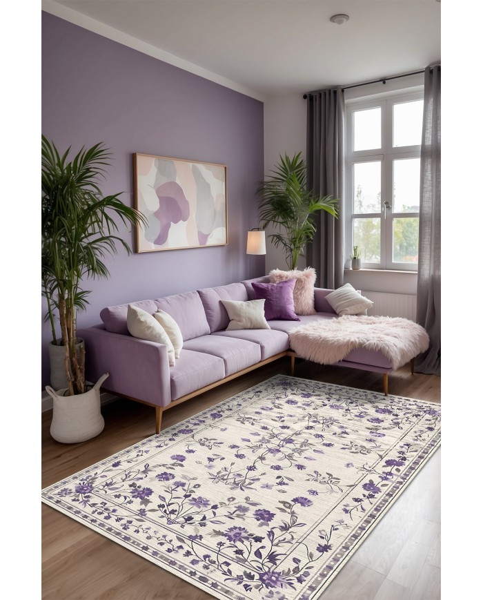 Purpa Vintage Şönil Doğal Pamuk Tabanlı Salon Halısı Kaymaz Antibakteriyel Yıkanabilir Çevre Dostu