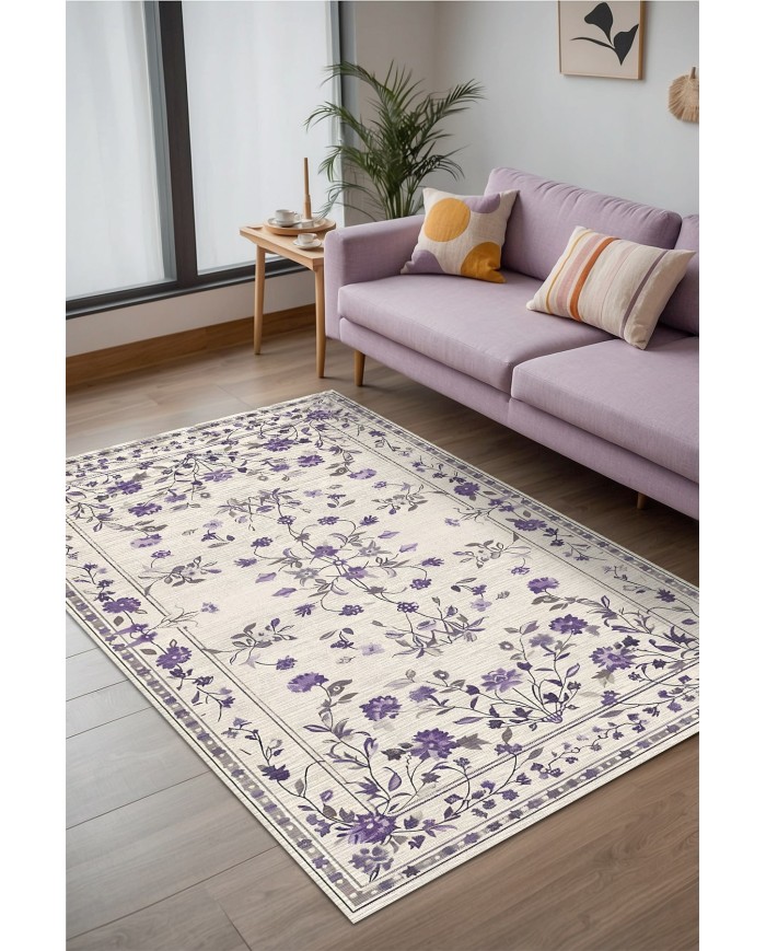 Purpa Vintage Şönil Doğal Pamuk Tabanlı Salon Halısı Kaymaz Antibakteriyel Yıkanabilir Çevre Dostu