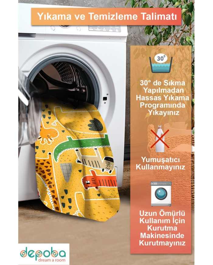 Funs Şönil Antibakteriyel Yıkanabilir Kaymaz Pamuk Tabanlı Çocuk Halısı