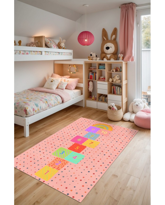 Polya Şönil Antibakteriyel Yıkanabilir Kaymaz Pamuk Tabanlı Çocuk Halısı