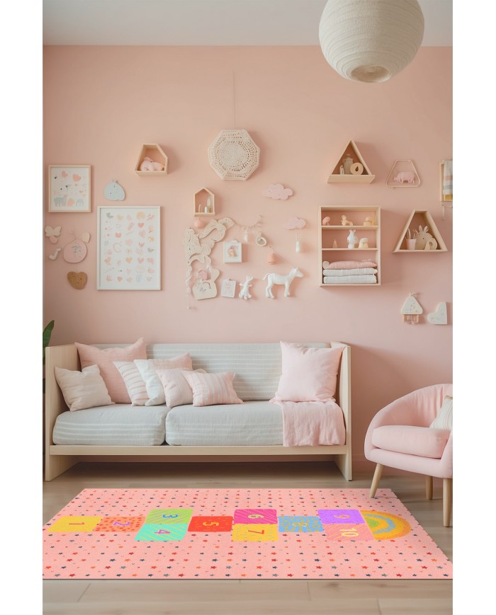 Polya Şönil Antibakteriyel Yıkanabilir Kaymaz Pamuk Tabanlı Çocuk Halısı