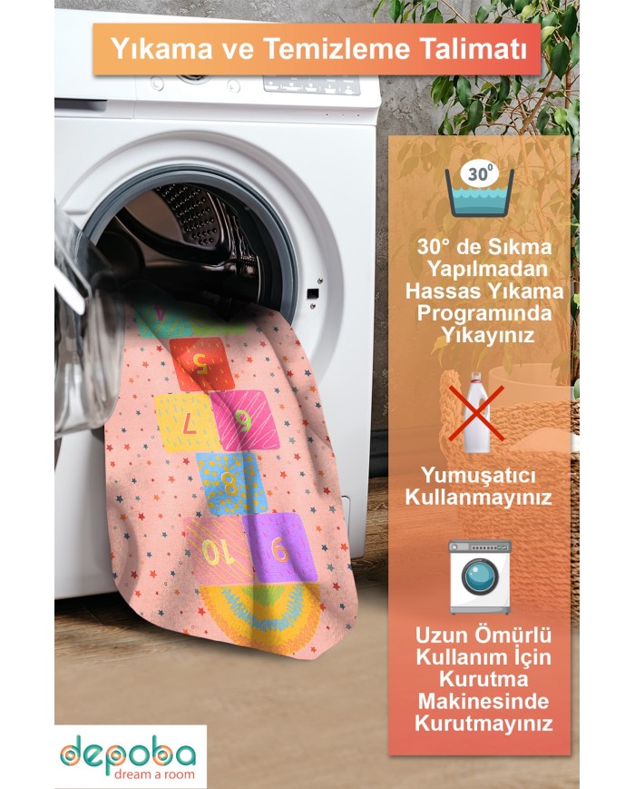 Polya Şönil Antibakteriyel Yıkanabilir Kaymaz Pamuk Tabanlı Çocuk Halısı