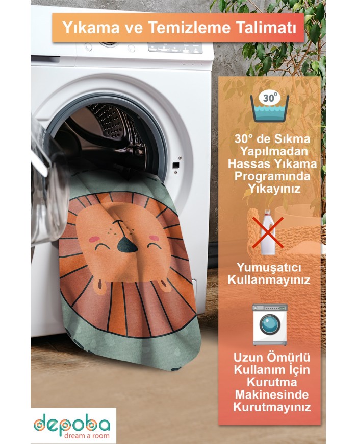 Marta Şönil Antibakteriyel Yıkanabilir Kaymaz Pamuk Tabanlı Yuvarlak Çocuk Halısı