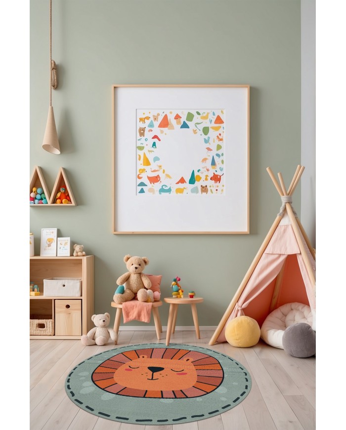 Marta Şönil Antibakteriyel Yıkanabilir Kaymaz Pamuk Tabanlı Yuvarlak Çocuk Halısı