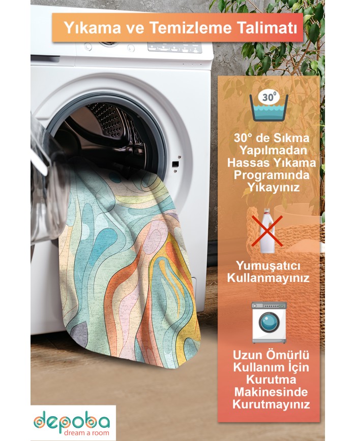 Relaf Şönil Yıkanabilir Kaymaz Pamuk Tabanlı Antibakteriyel Asimetrik Halı