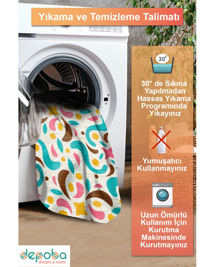 Kapre Şönil Yıkanabilir Kaymaz Pamuk Tabanlı Antibakteriyel Asimetrik Halı