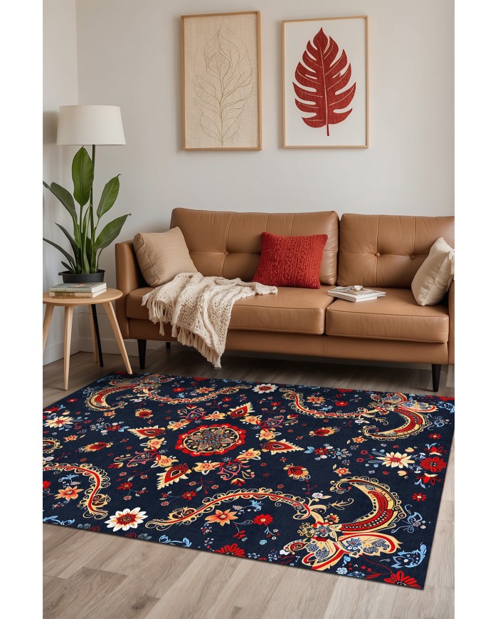 Toven Modern Şönil  Doğal Pamuk Tabanlı Salon Halısı Kaymaz Antibakteriyel Yıkanabilir Çevre Dostu