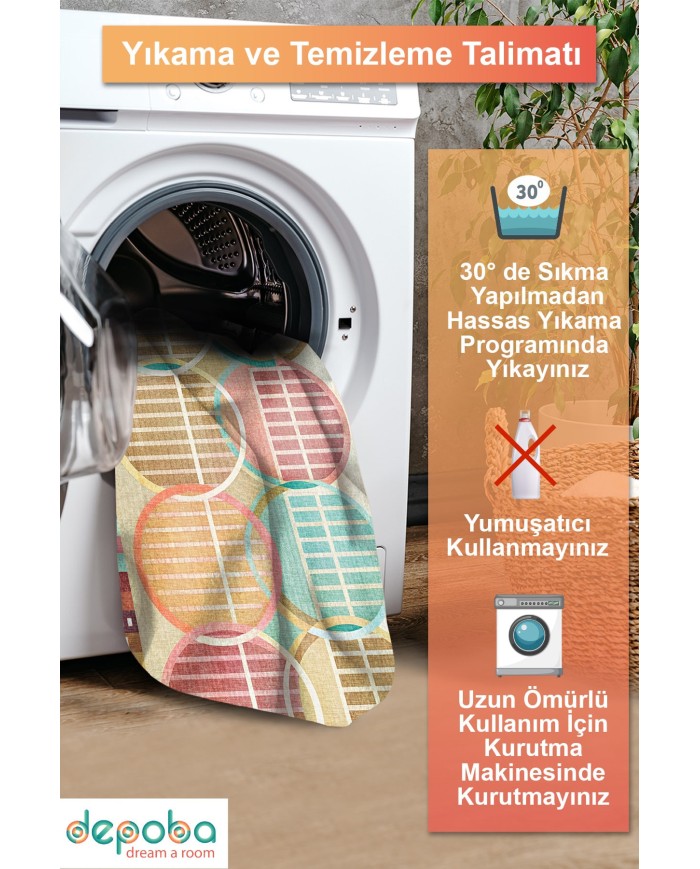 Afare Modern Şönil  Yıkanabilir Kaymaz Pamuk Tabanlı Antibakteriyel Mutfak Halısı