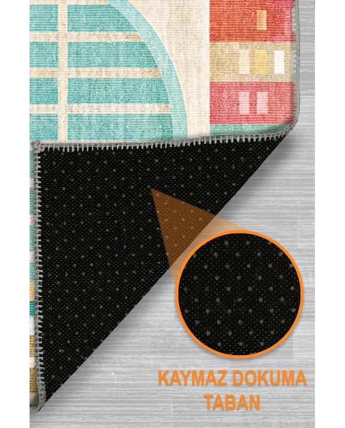 Afare Modern Şönil  Yıkanabilir Kaymaz Pamuk Tabanlı Antibakteriyel Mutfak Halısı