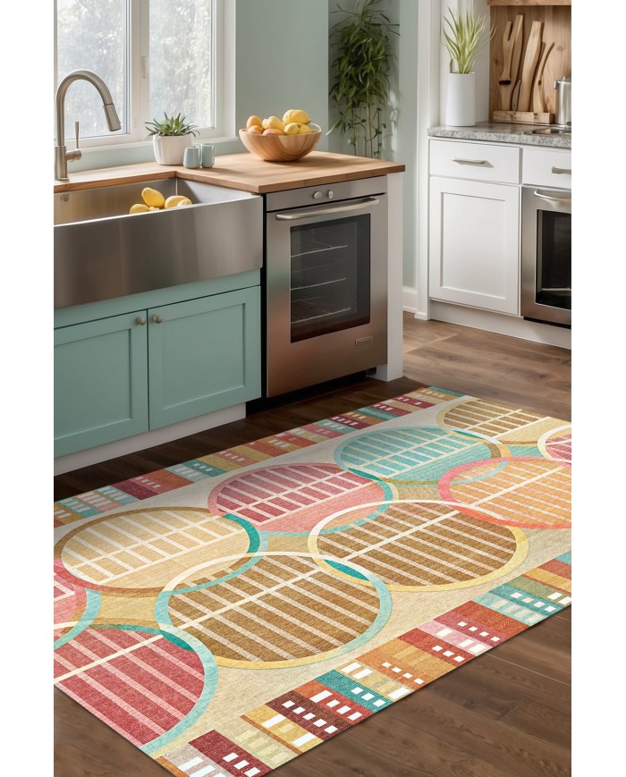 Afare Modern Şönil  Yıkanabilir Kaymaz Pamuk Tabanlı Antibakteriyel Mutfak Halısı