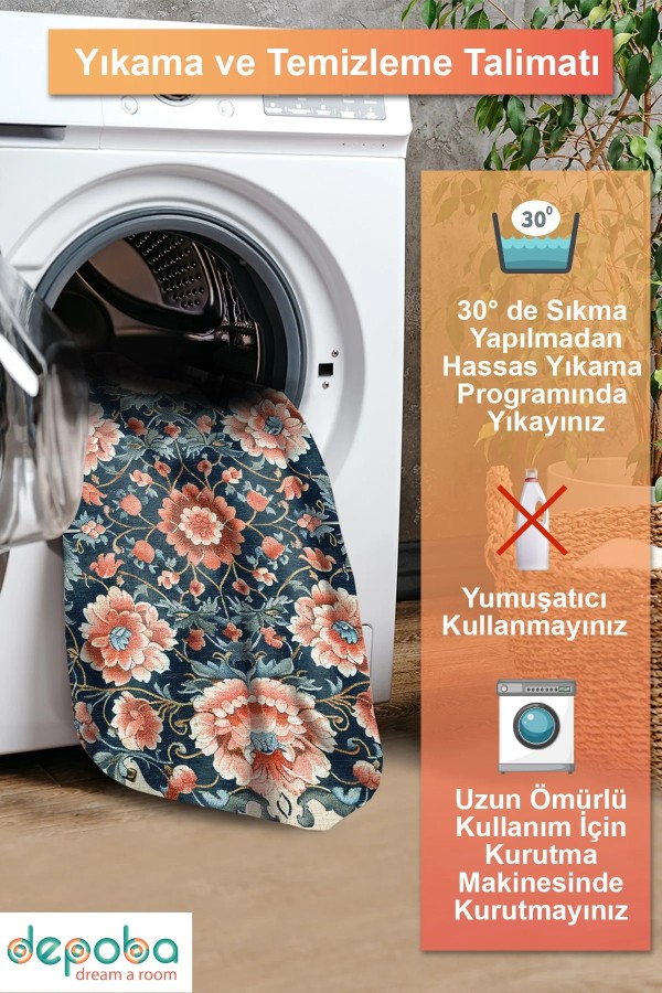 Ranay Modern Şönil  Yıkanabilir Kaymaz Pamuk Tabanlı Antibakteriyel Yuvarlak Halı