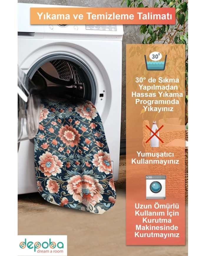 Ranay Modern Şönil  Yıkanabilir Kaymaz Pamuk Tabanlı Antibakteriyel Yuvarlak Halı