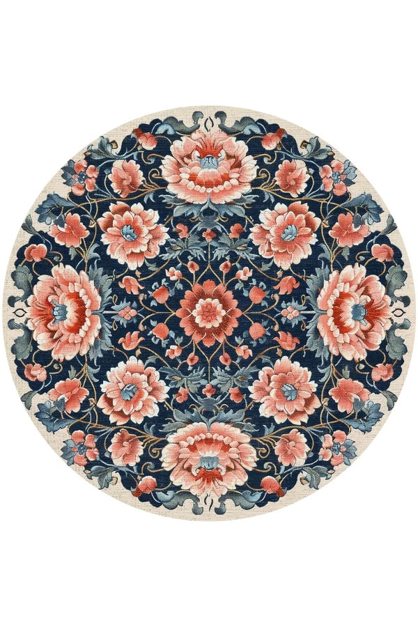 Ranay Modern Şönil  Yıkanabilir Kaymaz Pamuk Tabanlı Antibakteriyel Yuvarlak Halı