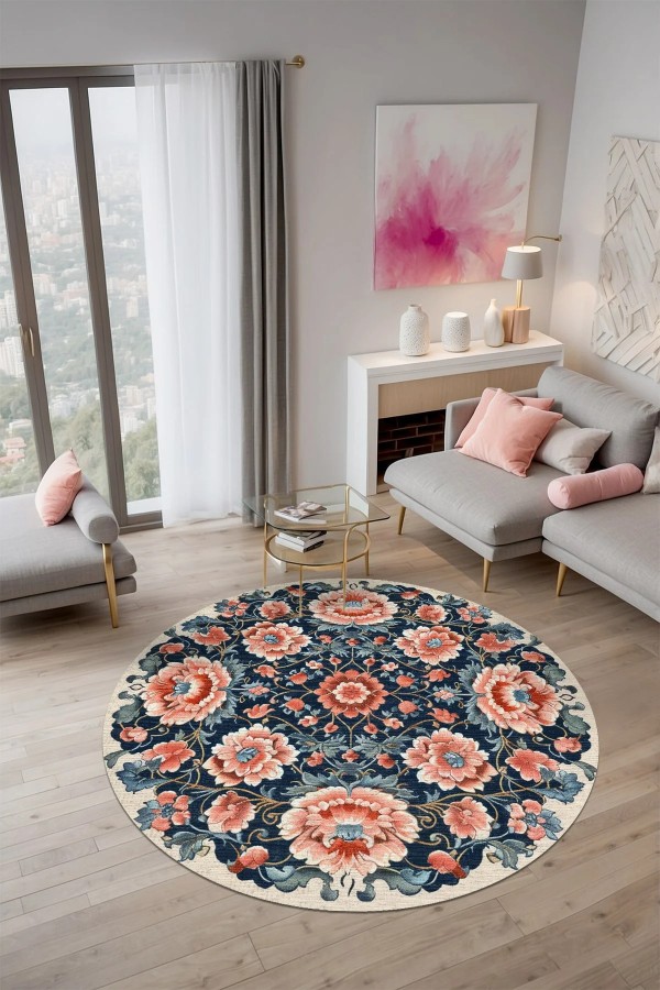 Ranay Şönil Yıkanabilir Kaymaz Pamuk Tabanlı Antibakteriyel Yuvarlak Halı Ranay Şönil Yıkanabilir Kaymaz Pamuk Tabanlı Antibakteriyel Yuvarlak Halı