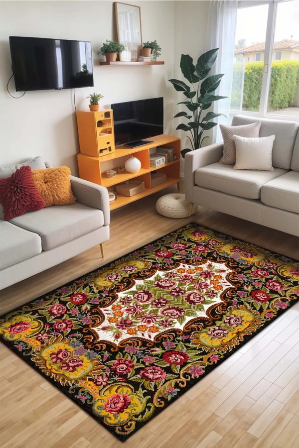 Marlo Kadife Yıkanabilir Kaymaz Pamuk Tabanlı Antibakteriyel Salon Halısı