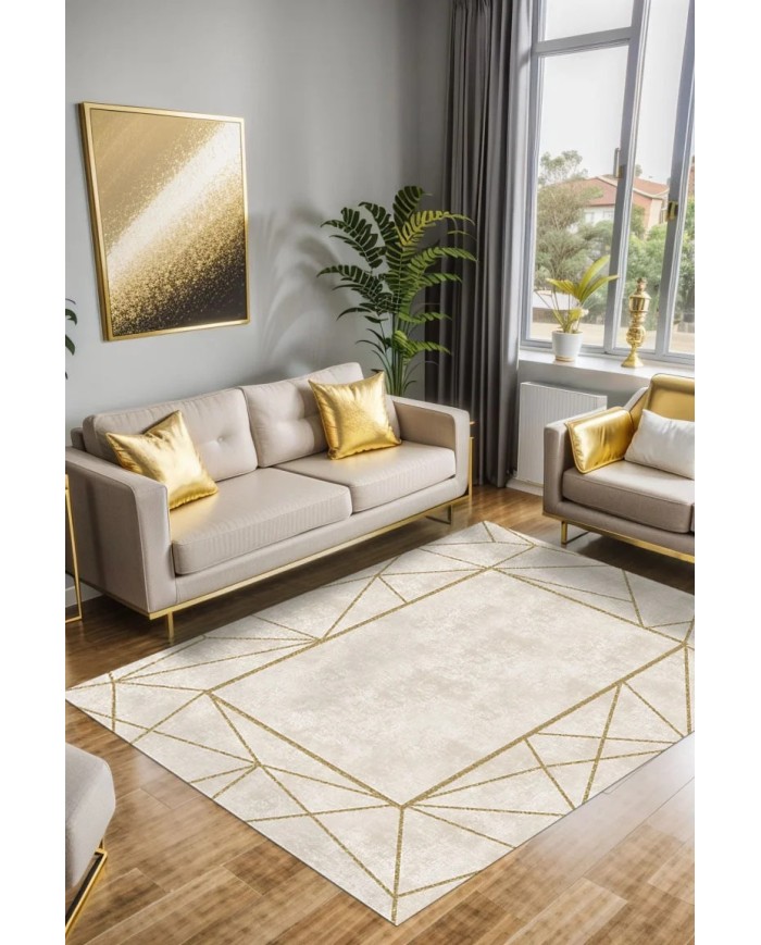 Goldi Kadife Yıkanabilir Kaymaz Pamuk Tabanlı Antibakteriyel Salon Halısı