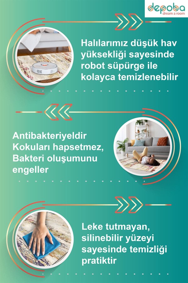 Kamsan Modern Kadife Yıkanabilir Kaymaz Pamuk Tabanlı Antibakteriyel Salon Halısı