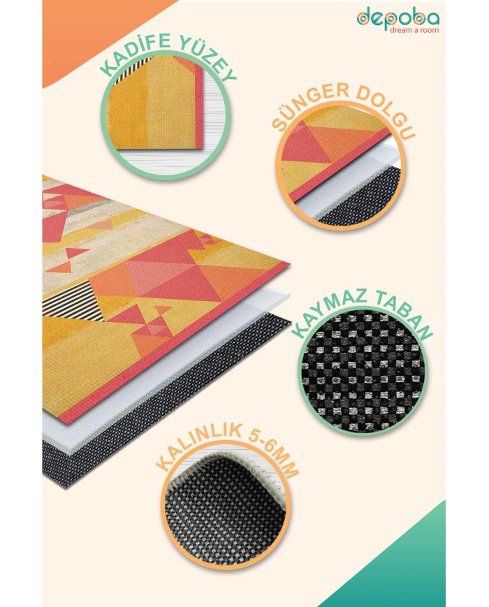 Zalar Modern Kadife Yıkanabilir Kaymaz Pamuk Tabanlı Antibakteriyel Salon Halısı