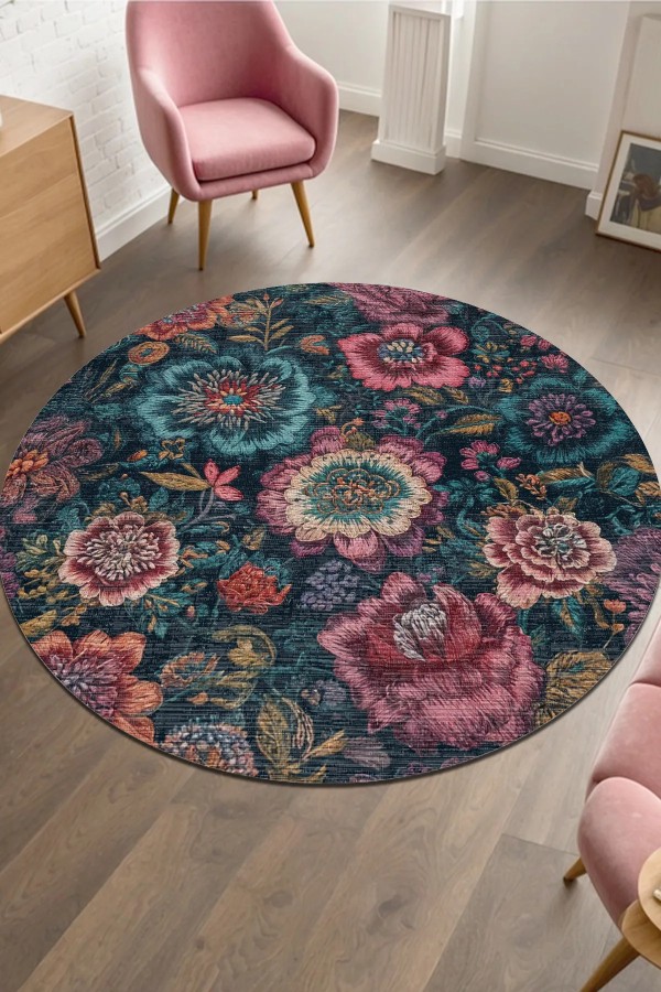 Haela Modern Şönil Doğal Pamuk Tabanlı  Kaymaz Antibakteriyel Yıkanabilir Yuvarlak Salon Halısı Haela Modern Şönil Doğal Pamuk Tabanlı  Kaymaz Antibakteriyel Yıkanabilir Yuvarlak Salon Halısı