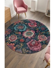 Haela Modern Şönil Doğal Pamuk Tabanlı  Kaymaz Antibakteriyel Yıkanabilir Yuvarlak Salon Halısı