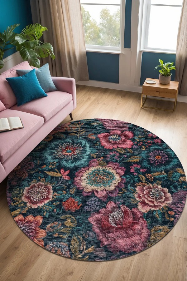 Haela Modern Şönil Doğal Pamuk Tabanlı  Kaymaz Antibakteriyel Yıkanabilir Yuvarlak Salon Halısı Haela Modern Şönil Doğal Pamuk Tabanlı  Kaymaz Antibakteriyel Yıkanabilir Yuvarlak Salon Halısı