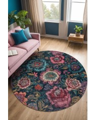 Haela Modern Şönil Doğal Pamuk Tabanlı  Kaymaz Antibakteriyel Yıkanabilir Yuvarlak Salon Halısı