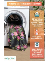 Adeya Şönil Çiçek Desenli Pamuk Taban Kaymaz Yıkanabilen Antibakteriyel Salon Halısı