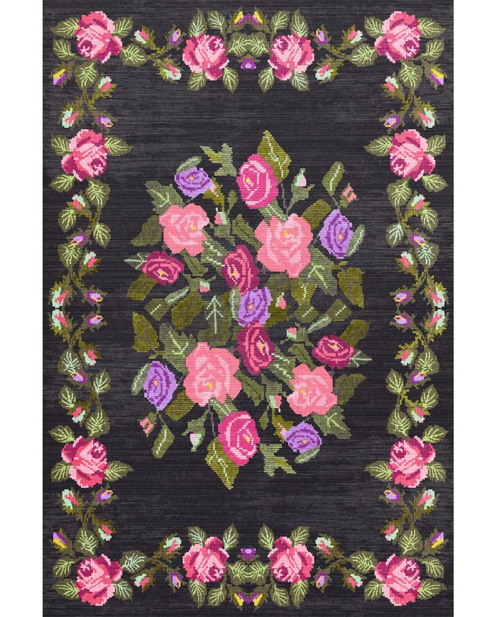 Adeya Şönil Çiçek Desenli Pamuk Taban Kaymaz Yıkanabilen Antibakteriyel Salon Halısı