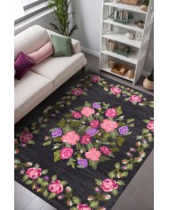 Adeya Şönil Çiçek Desenli Pamuk Taban Kaymaz Yıkanabilen Antibakteriyel Salon Halısı
