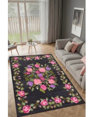 Adeya Şönil Çiçek Desenli Pamuk Taban Kaymaz Yıkanabilen Antibakteriyel Salon Halısı