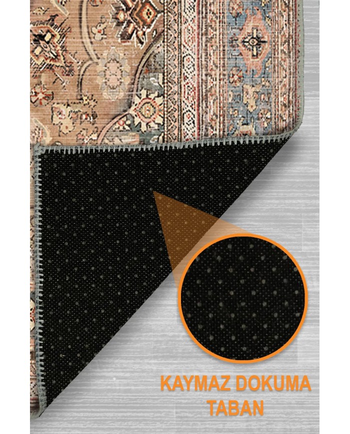 Enolas Şönil Vintage Desenli Pamuk Taban Kaymaz Yıkanabilen Antibakteriyel Salon Halısı