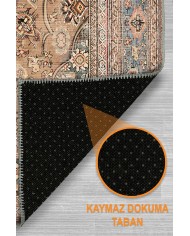 Enolas Şönil Vintage Desenli Pamuk Taban Kaymaz Yıkanabilen Antibakteriyel Salon Halısı