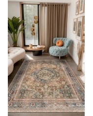 Enolas Şönil Vintage Desenli Pamuk Taban Kaymaz Yıkanabilen Antibakteriyel Salon Halısı