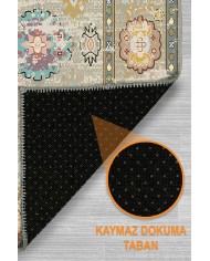 Ayasa Şönil Vintage Desenli Pamuk Taban Kaymaz Yıkanabilen Antibakteriyel Salon Halısı