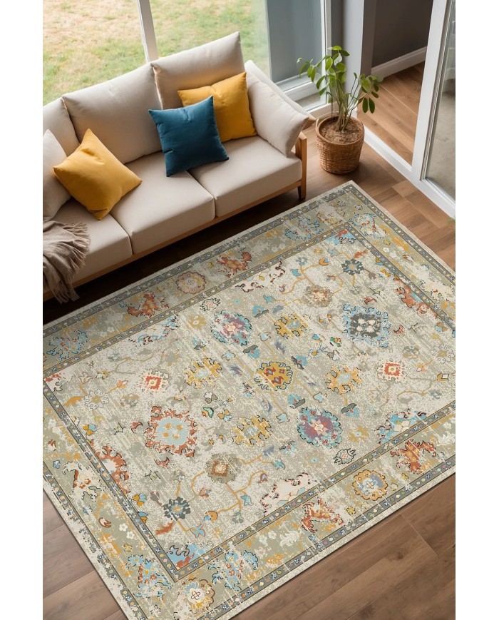 Ayasa Şönil Vintage Desenli Pamuk Taban Kaymaz Yıkanabilen Antibakteriyel Salon Halısı