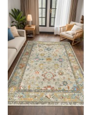 Ayasa Şönil Vintage Desenli Pamuk Taban Kaymaz Yıkanabilen Antibakteriyel Salon Halısı